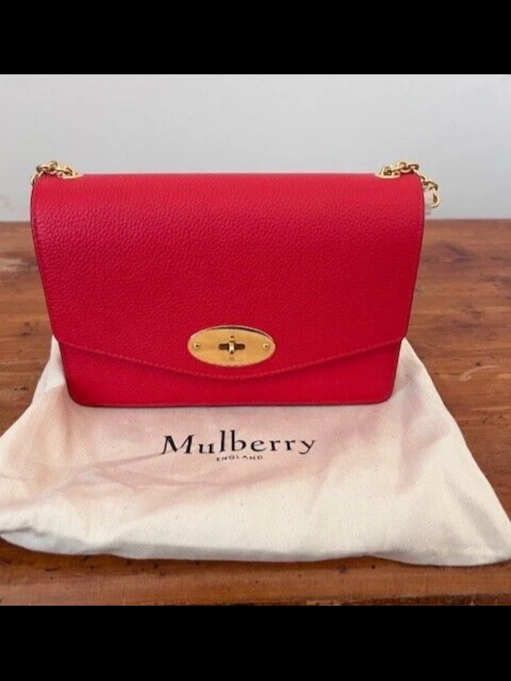 Mulberry Red Leather Small Shoulder Bag with Gold Hardware